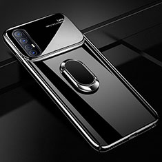 Hard Rigid Plastic Matte Finish Case Cover with Magnetic Finger Ring Stand A01 for Oppo Find X2 Neo Black