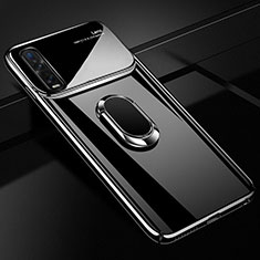 Hard Rigid Plastic Matte Finish Case Cover with Magnetic Finger Ring Stand A01 for Oppo Find X2 Pro Black