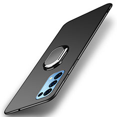 Hard Rigid Plastic Matte Finish Case Cover with Magnetic Finger Ring Stand A01 for Oppo Find X3 Lite 5G Black