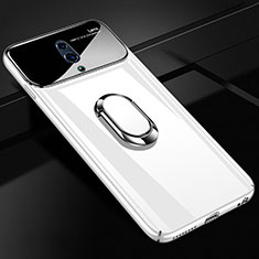 Hard Rigid Plastic Matte Finish Case Cover with Magnetic Finger Ring Stand A01 for Oppo K3 White