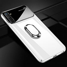 Hard Rigid Plastic Matte Finish Case Cover with Magnetic Finger Ring Stand A01 for Oppo K5 White
