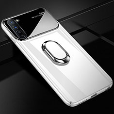Hard Rigid Plastic Matte Finish Case Cover with Magnetic Finger Ring Stand A01 for Oppo K7 5G White