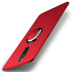 Hard Rigid Plastic Matte Finish Case Cover with Magnetic Finger Ring Stand A01 for Oppo Reno Ace Red