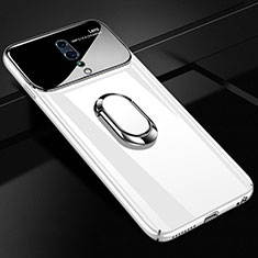 Hard Rigid Plastic Matte Finish Case Cover with Magnetic Finger Ring Stand A01 for Oppo Reno Z White