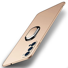 Hard Rigid Plastic Matte Finish Case Cover with Magnetic Finger Ring Stand A01 for Oppo Reno4 Pro 5G Gold