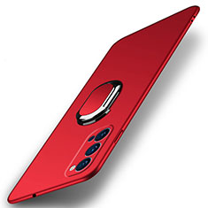 Hard Rigid Plastic Matte Finish Case Cover with Magnetic Finger Ring Stand A01 for Oppo Reno4 Pro 5G Red