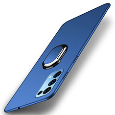 Hard Rigid Plastic Matte Finish Case Cover with Magnetic Finger Ring Stand A01 for Oppo Reno5 5G Blue