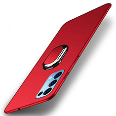 Hard Rigid Plastic Matte Finish Case Cover with Magnetic Finger Ring Stand A01 for Oppo Reno5 5G Red