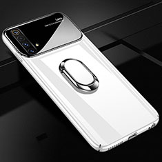 Hard Rigid Plastic Matte Finish Case Cover with Magnetic Finger Ring Stand A01 for Realme X50 5G White