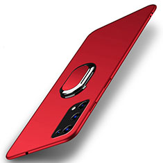 Hard Rigid Plastic Matte Finish Case Cover with Magnetic Finger Ring Stand A01 for Realme X7 5G Red