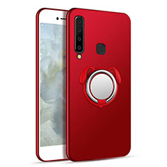 Hard Rigid Plastic Matte Finish Case Cover with Magnetic Finger Ring Stand A01 for Samsung Galaxy A9s Red