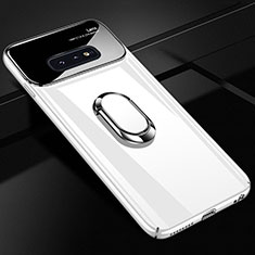 Hard Rigid Plastic Matte Finish Case Cover with Magnetic Finger Ring Stand A01 for Samsung Galaxy S10e White