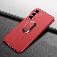 Hard Rigid Plastic Matte Finish Case Cover with Magnetic Finger Ring Stand A01 for Samsung Galaxy S21 FE 5G Red