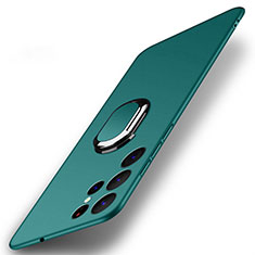 Hard Rigid Plastic Matte Finish Case Cover with Magnetic Finger Ring Stand A01 for Samsung Galaxy S21 Ultra 5G Green