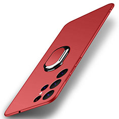 Hard Rigid Plastic Matte Finish Case Cover with Magnetic Finger Ring Stand A01 for Samsung Galaxy S21 Ultra 5G Red
