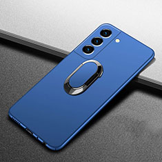 Hard Rigid Plastic Matte Finish Case Cover with Magnetic Finger Ring Stand A01 for Samsung Galaxy S22 Plus 5G Blue