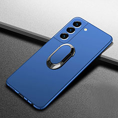 Hard Rigid Plastic Matte Finish Case Cover with Magnetic Finger Ring Stand A01 for Samsung Galaxy S24 Plus 5G Blue