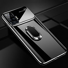 Hard Rigid Plastic Matte Finish Case Cover with Magnetic Finger Ring Stand A01 for Vivo X50 Pro 5G Black