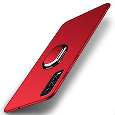 Hard Rigid Plastic Matte Finish Case Cover with Magnetic Finger Ring Stand A01 for Vivo Y20 Red