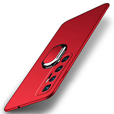 Hard Rigid Plastic Matte Finish Case Cover with Magnetic Finger Ring Stand A01 for Xiaomi Mi 10 Ultra Red