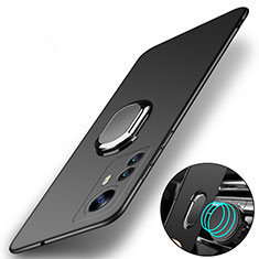 Hard Rigid Plastic Matte Finish Case Cover with Magnetic Finger Ring Stand A01 for Xiaomi Mi 12 5G Black
