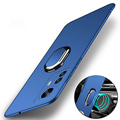 Hard Rigid Plastic Matte Finish Case Cover with Magnetic Finger Ring Stand A01 for Xiaomi Mi 12 5G Blue