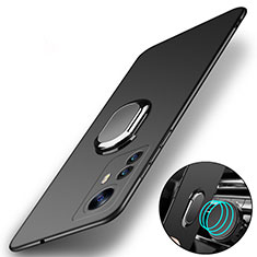 Hard Rigid Plastic Matte Finish Case Cover with Magnetic Finger Ring Stand A01 for Xiaomi Mi 12X 5G Black