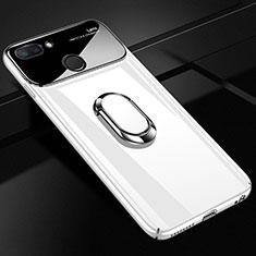 Hard Rigid Plastic Matte Finish Case Cover with Magnetic Finger Ring Stand A01 for Xiaomi Mi 8 Lite White