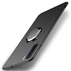 Hard Rigid Plastic Matte Finish Case Cover with Magnetic Finger Ring Stand A02 for Oppo A91 Black