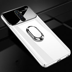 Hard Rigid Plastic Matte Finish Case Cover with Magnetic Finger Ring Stand A02 for Oppo Reno Ace White