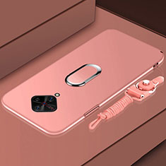 Hard Rigid Plastic Matte Finish Case Cover with Magnetic Finger Ring Stand A02 for Vivo S1 Pro Rose Gold