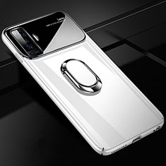 Hard Rigid Plastic Matte Finish Case Cover with Magnetic Finger Ring Stand A02 for Vivo X50 5G White