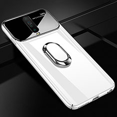 Hard Rigid Plastic Matte Finish Case Cover with Magnetic Finger Ring Stand A02 for Xiaomi Poco X2 White