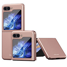 Hard Rigid Plastic Matte Finish Case Cover with Magnetic Finger Ring Stand AN1 for Samsung Galaxy Z Flip5 5G Rose Gold