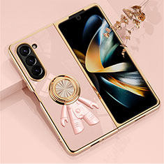 Hard Rigid Plastic Matte Finish Case Cover with Magnetic Finger Ring Stand AN2 for Samsung Galaxy Z Fold5 5G Rose Gold