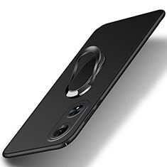 Hard Rigid Plastic Matte Finish Case Cover with Magnetic Finger Ring Stand for Oppo A78 5G Black