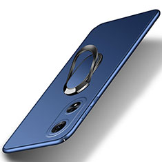 Hard Rigid Plastic Matte Finish Case Cover with Magnetic Finger Ring Stand for Oppo A78 5G Blue