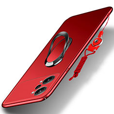 Hard Rigid Plastic Matte Finish Case Cover with Magnetic Finger Ring Stand for Oppo K10 Pro 5G Red