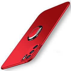 Hard Rigid Plastic Matte Finish Case Cover with Magnetic Finger Ring Stand for Oppo Reno6 5G Red