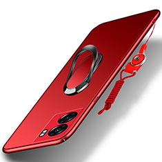 Hard Rigid Plastic Matte Finish Case Cover with Magnetic Finger Ring Stand for Oppo Reno7 SE 5G Red