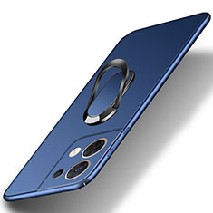 Hard Rigid Plastic Matte Finish Case Cover with Magnetic Finger Ring Stand for Oppo Reno9 Pro 5G Blue