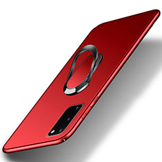 Hard Rigid Plastic Matte Finish Case Cover with Magnetic Finger Ring Stand for Samsung Galaxy S20 FE (2022) 5G Red