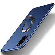 Hard Rigid Plastic Matte Finish Case Cover with Magnetic Finger Ring Stand for Samsung Galaxy S20 Lite 5G Blue