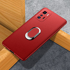 Hard Rigid Plastic Matte Finish Case Cover with Magnetic Finger Ring Stand for Xiaomi Redmi Note 10 Pro 5G Red