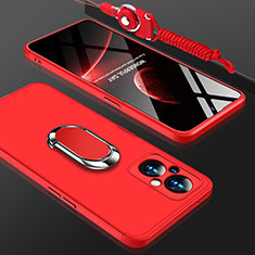 Hard Rigid Plastic Matte Finish Case Cover with Magnetic Finger Ring Stand GK1 for Oppo A96 5G Red