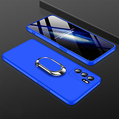 Hard Rigid Plastic Matte Finish Case Cover with Magnetic Finger Ring Stand GK1 for Oppo Reno6 5G Blue