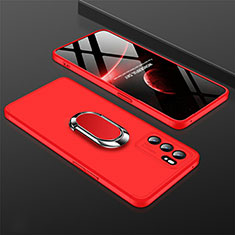 Hard Rigid Plastic Matte Finish Case Cover with Magnetic Finger Ring Stand GK1 for Oppo Reno6 5G Red