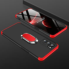 Hard Rigid Plastic Matte Finish Case Cover with Magnetic Finger Ring Stand GK1 for Oppo Reno6 5G Red and Black