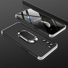 Hard Rigid Plastic Matte Finish Case Cover with Magnetic Finger Ring Stand GK1 for Oppo Reno6 5G Silver
