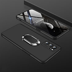 Hard Rigid Plastic Matte Finish Case Cover with Magnetic Finger Ring Stand GK1 for Oppo Reno6 Pro 5G India Black